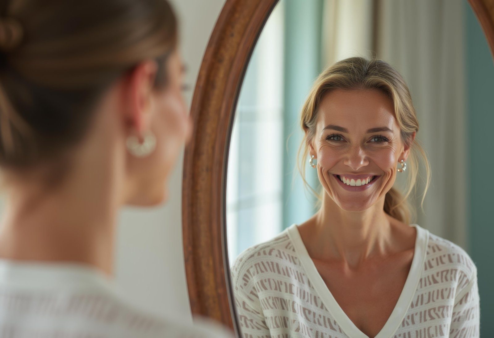 Woman looking in mirror